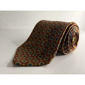 Brooks Brothers Mens Neck Red Tie Silk Red With Yellow Blue Sunflower Pattern